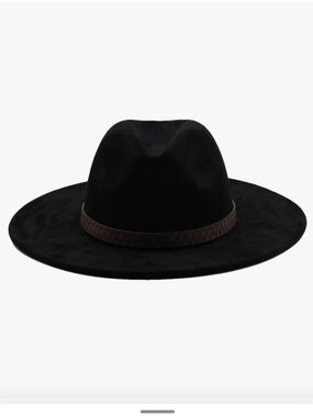 Source Unknown Black Wide-Brim Fedora Hat with Brown Band
